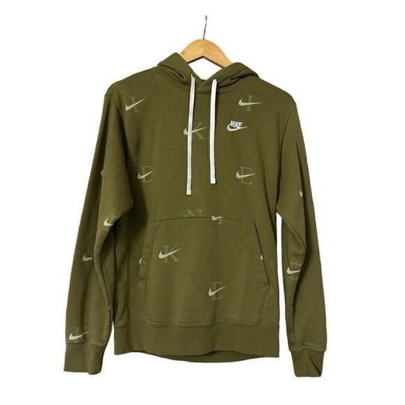 Nike Hoodie Dark Olive AOP Sportswear Club Fleece Embroidered Logo mens small - Picture 1 of 9